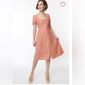 Light Coral Button Down Fit and Flare Dress